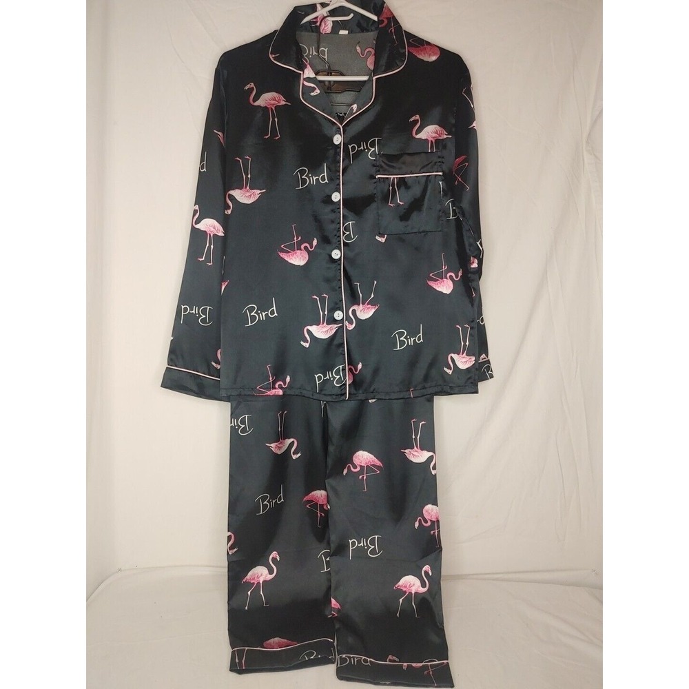 Flamingo 🦩 Print 100% Polyester Pajamas , Women's Long Sleeve/ Pant Set, Sz Med